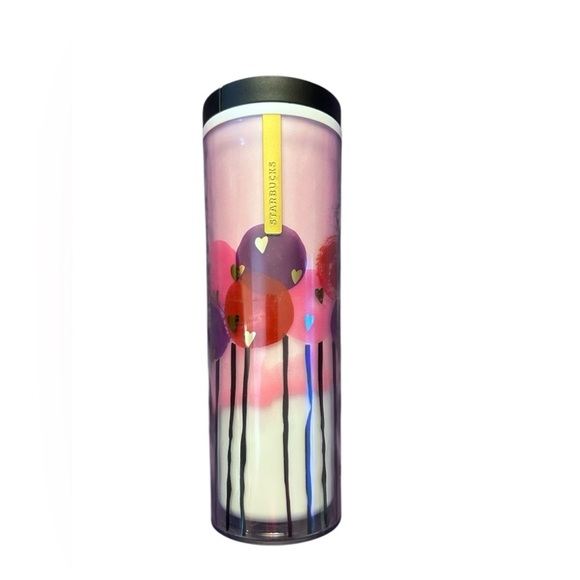 STARBUCKS Tumbler Cold Cup 16 oz Pink Balloon Heart Valentine Day No Tag - Picture 1 of 4